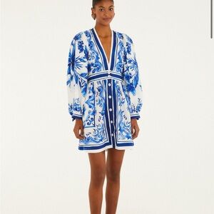 Farm Rio Off-White Garden Tiles Mini Dress